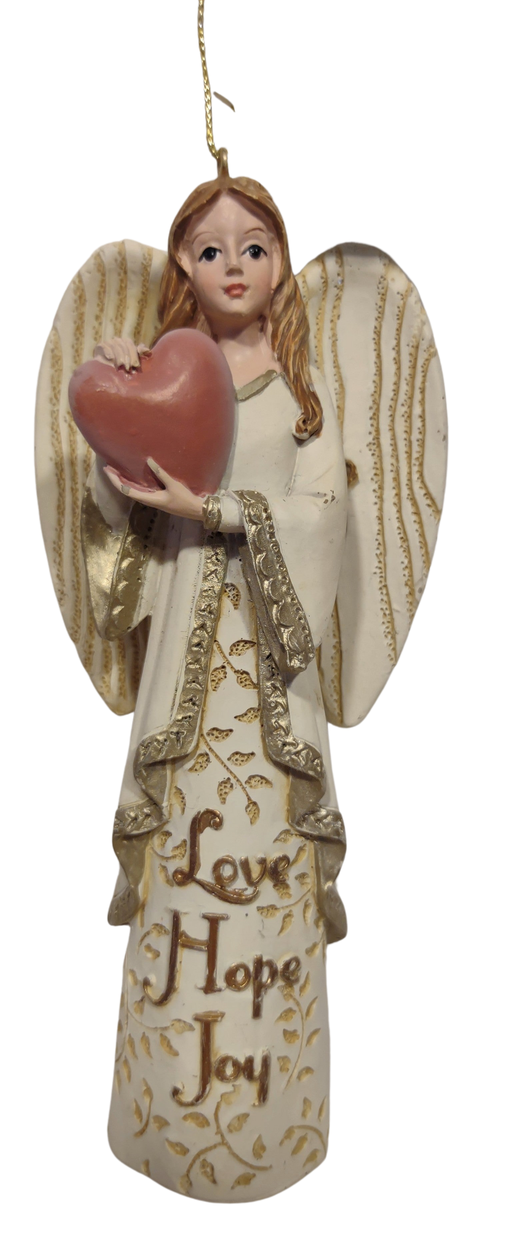 White/Gold Angel Ornament- Love Hope Joy- 5