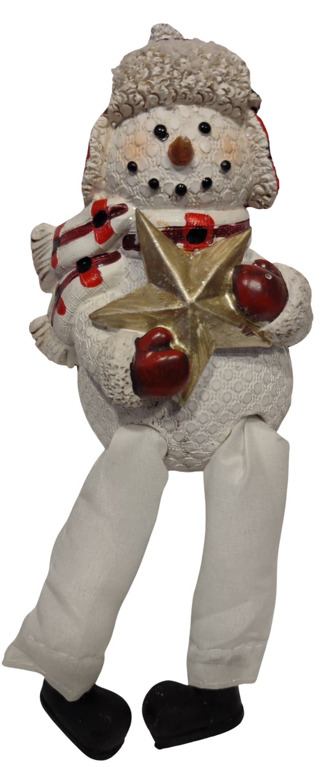 Bright Plaid Snowman Shelf Sitter Holding Gold Star 7