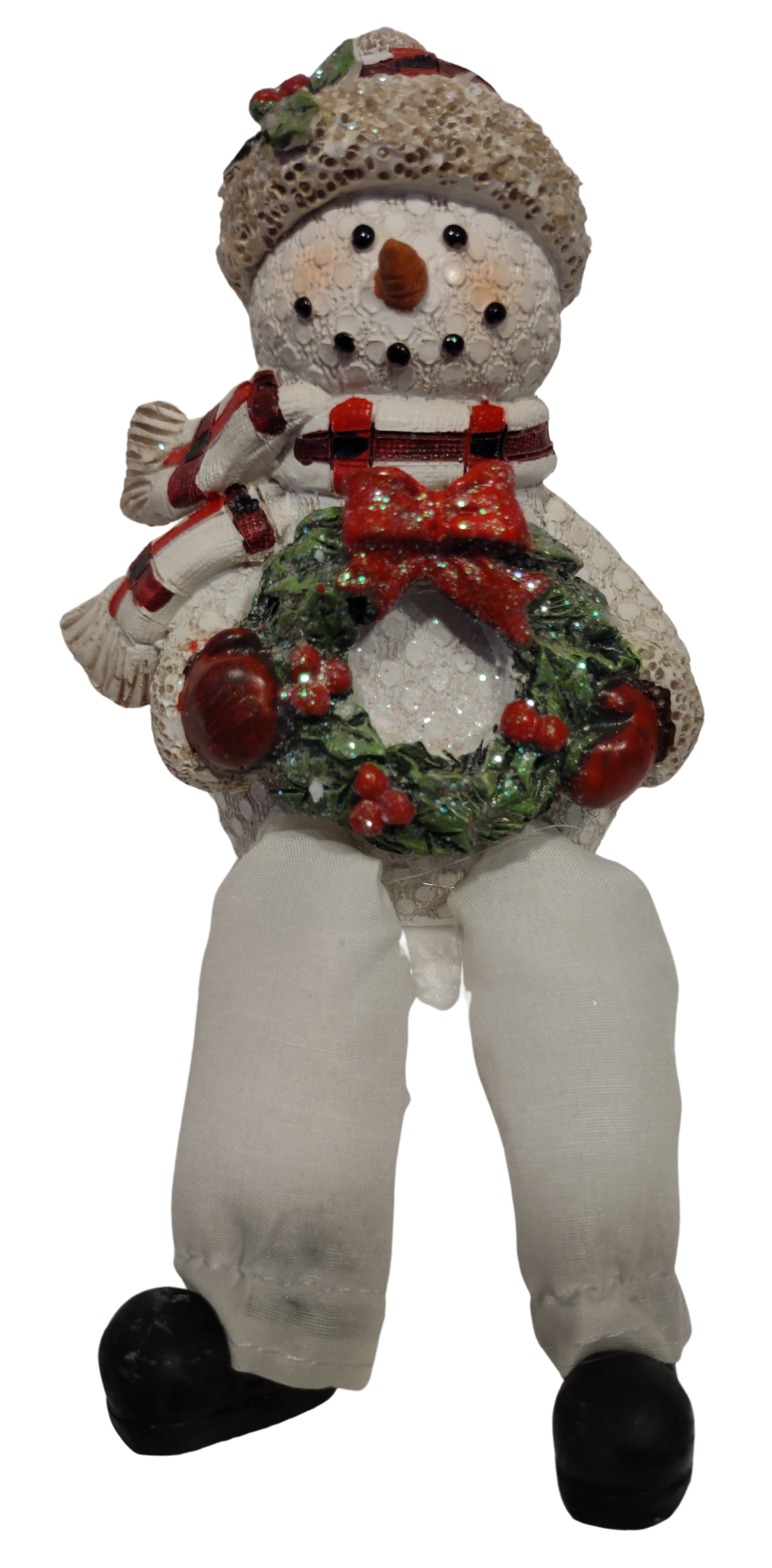 Bright Plaid Snowman Shelf Sitter Holding Christmas Wreath 7