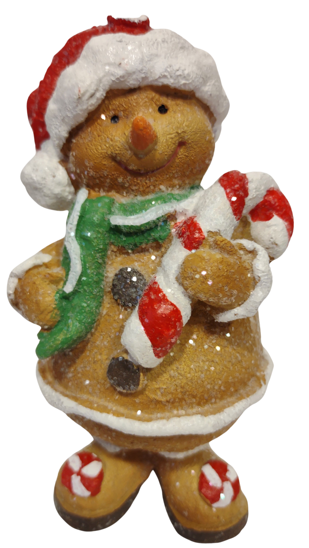 Gingerbread Figurine with Red Santa Hat Holding Candy Cane 6
