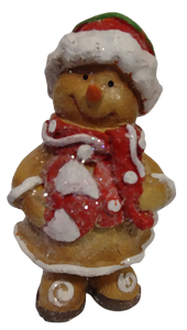 Gingerbread Figurine with Red Santa Hat Holding Candy 6"x3" Resin