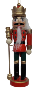 Wooden Red/Green Nutcracker Ornament with Gold Crown 5"