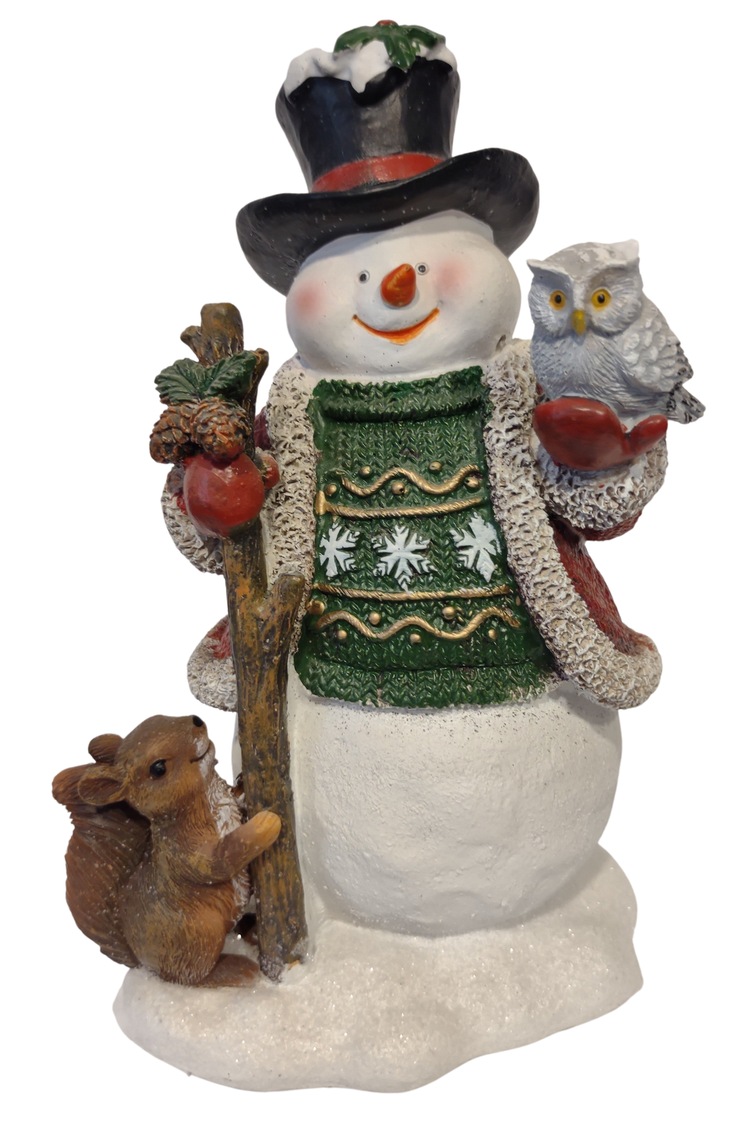 Snowman Figurine with Black Hat/Squirrel/Owl 8