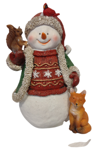 Snowman Figurine with Red Hat/Squirrel/Fox 8"x4" Resin