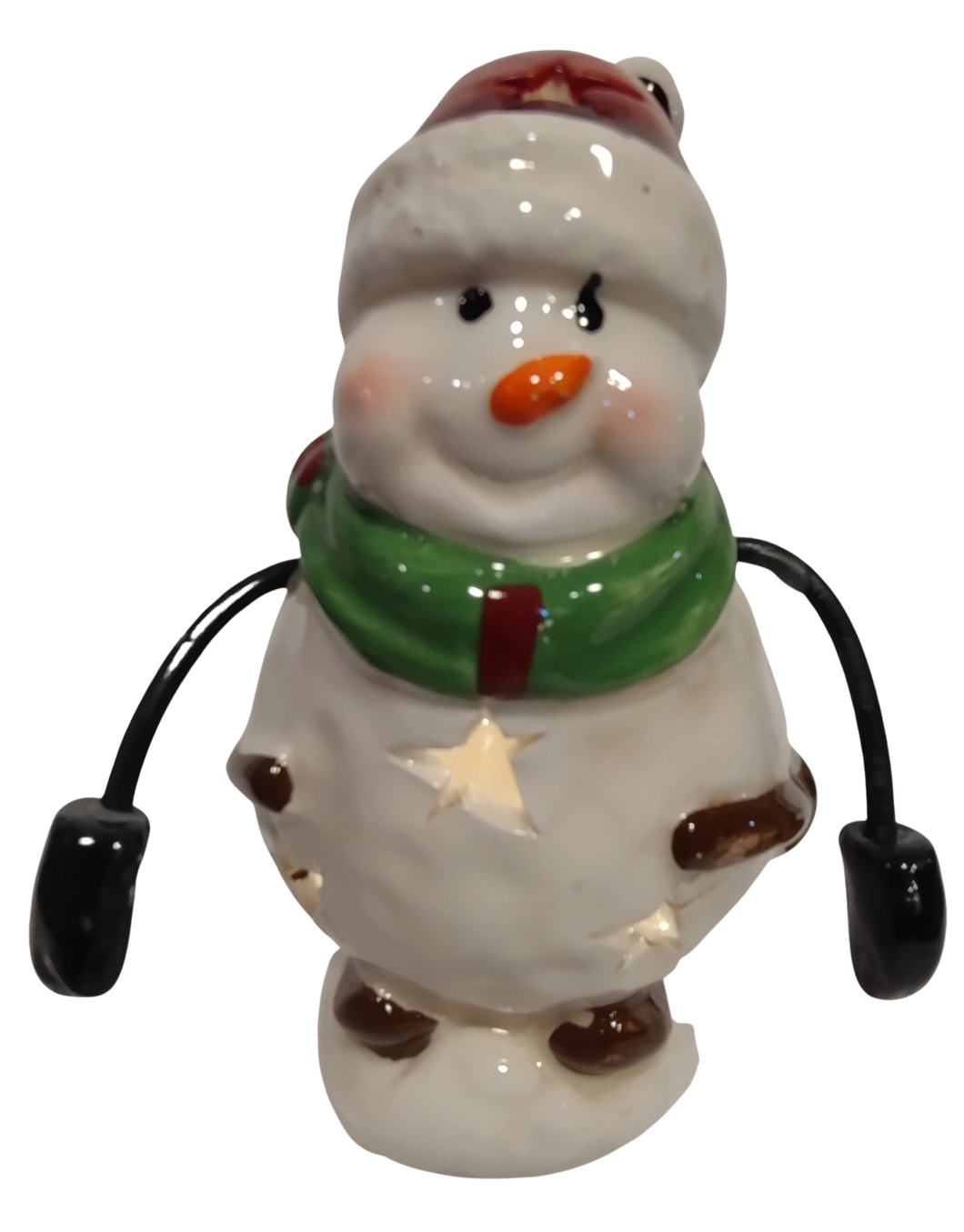 Ceramic Snowman with Red Hat/Green Scarf/Skis 6