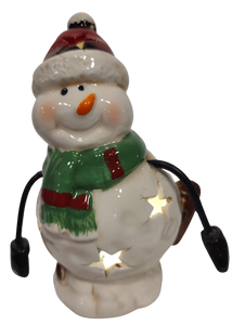 Ceramic Snowman with Red Hat/Green Scarf/Skates 6" Lights Up