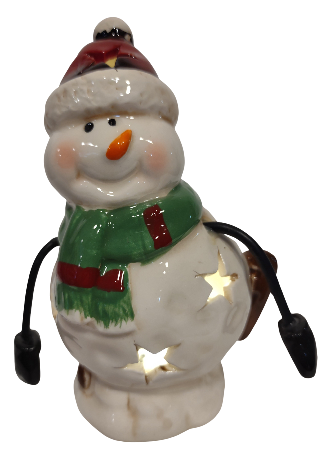 Ceramic Snowman with Red Hat/Green Scarf/Skates 6