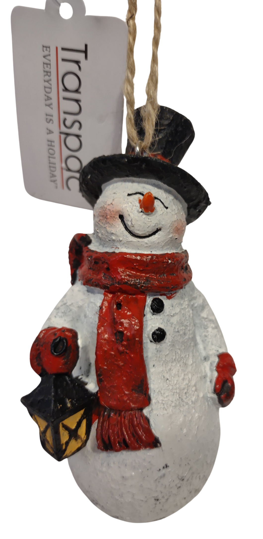 Cheery Snowman Ornament with Black Hat/Red Scarf Holding Lantern 5