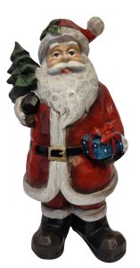Santa Figure Holding Presents & Christmas Tree 9" Resin