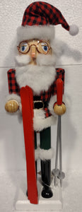Wooden Santa Nutcracker with Red Spectacles & Skis 16"