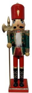 Wooden Nutcracker Red/Gold/Green with Axe 15"