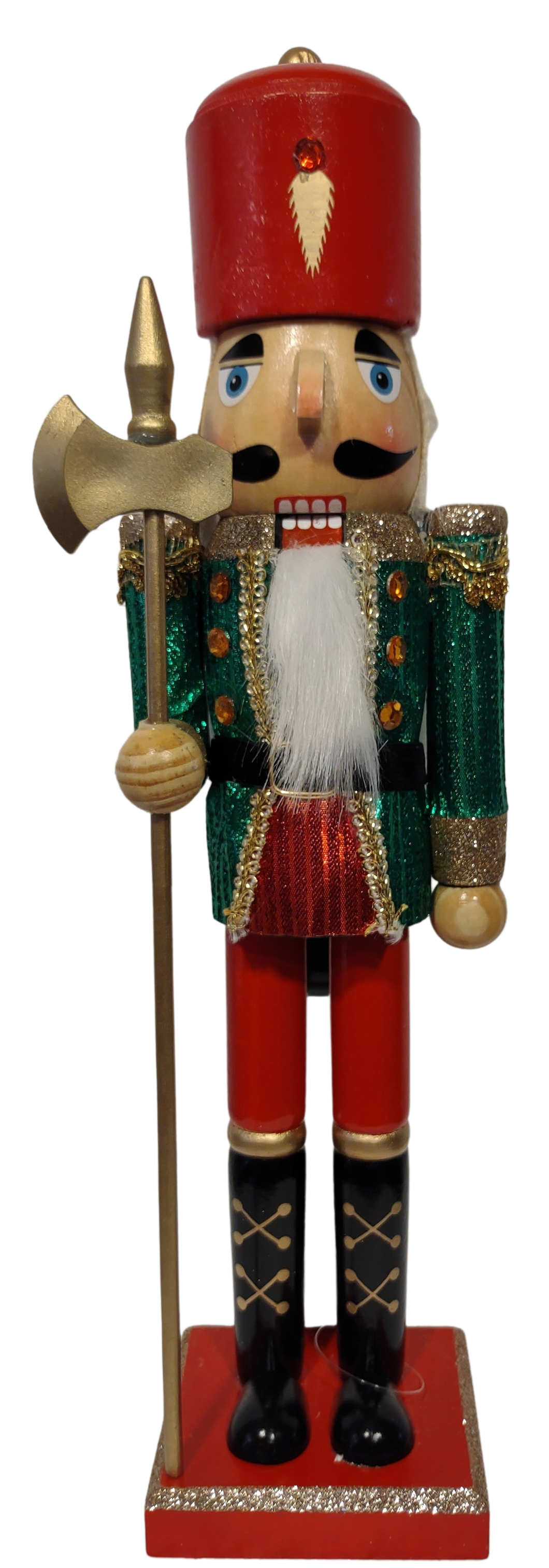 Wooden Nutcracker Red/Gold/Green with Axe 15