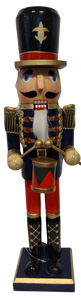 Wooden Royal Nutcracker Blue/Gold/Red with Black Hat & Drum 15"