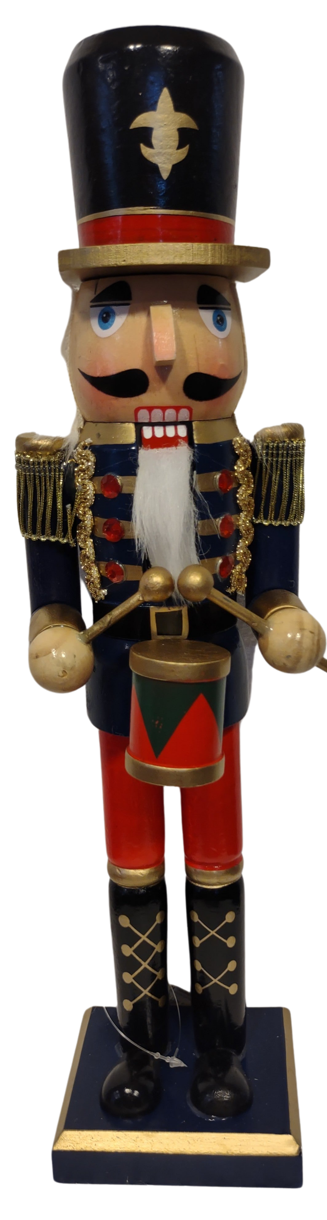 Wooden Royal Nutcracker Blue/Gold/Red with Black Hat & Drum 15