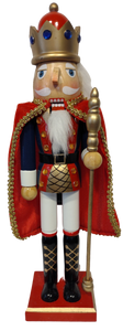 Wooden Fancy Nutcracker with Cape Red/Gold/Blue & Gold Scepter 15"