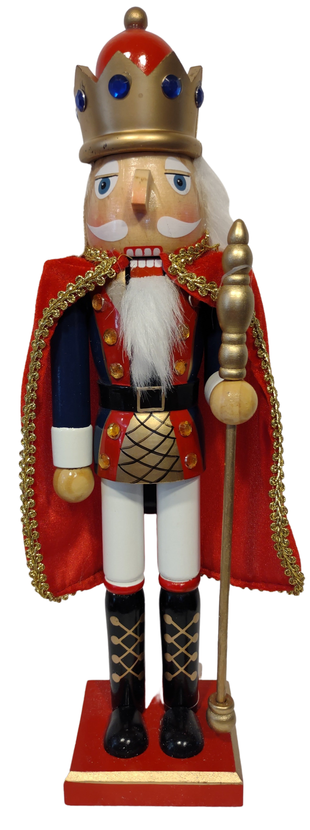 Wooden Fancy Nutcracker with Cape Red/Gold/Blue & Gold Scepter 15
