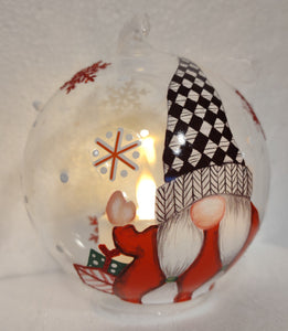 Luxury Lite LED Gnome Ornament 3.5" x 3.5" with Glowing Flame with Gnomes/Presents/Snowflakes