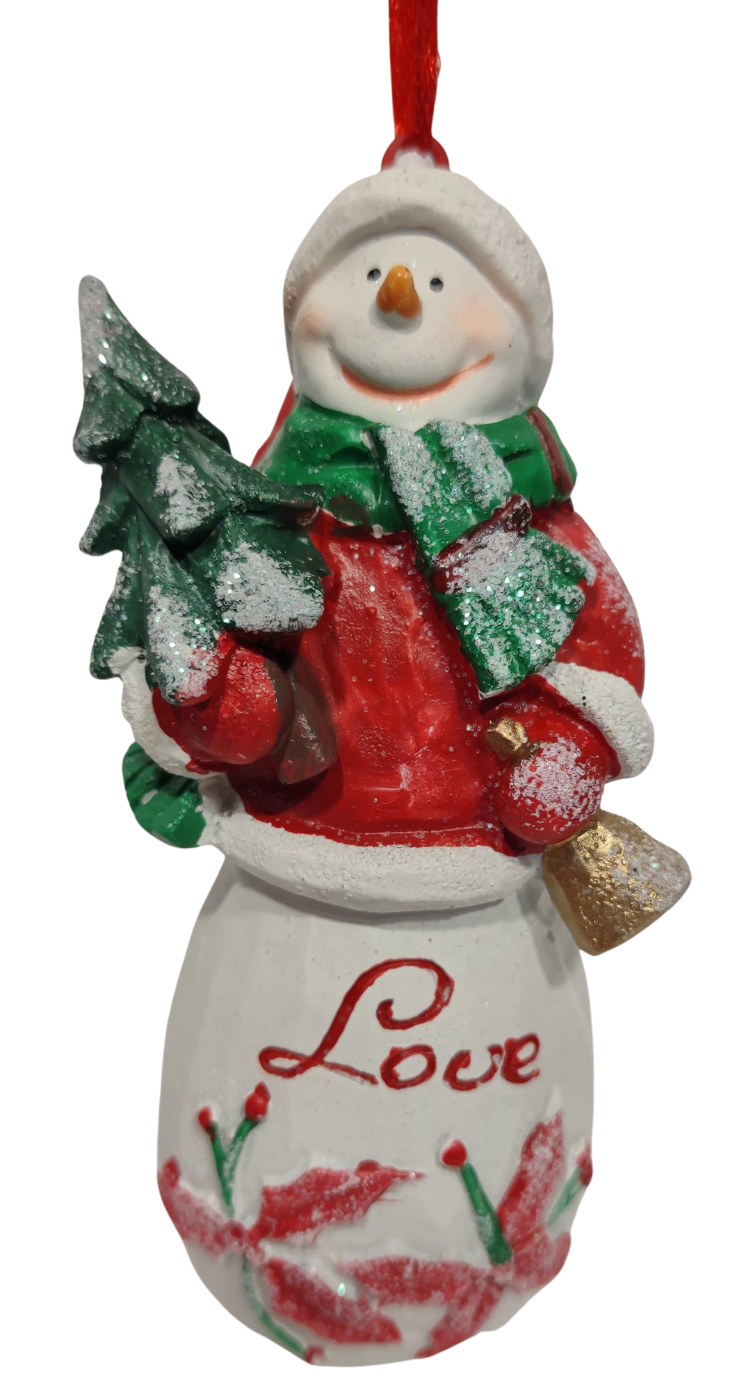 Snowman Ornament with Green Christmas Tree - Love 4.5