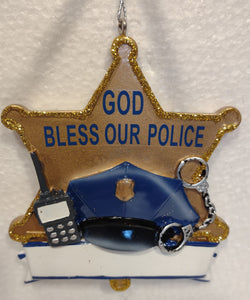 God Bless Our Police Ornament 3"x4" Resin