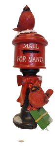 Cardinals Figurine with Mail Box/Red Bow Presents Mail For Santa  9"x3" Resin