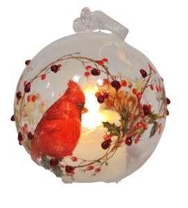 Glass Luxury Lite Cardinal Ornament with Flickering Candle 3"
