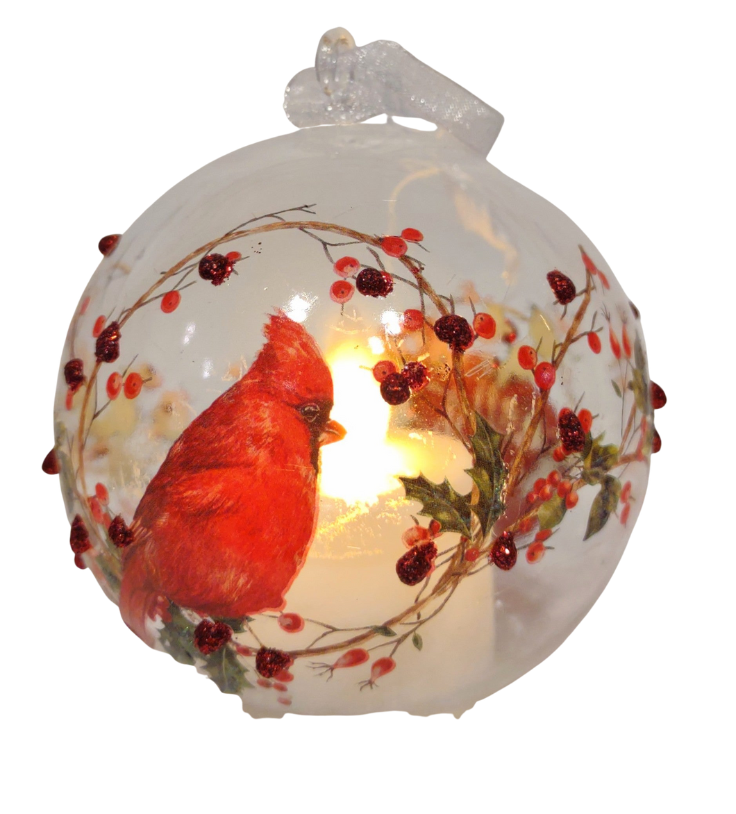 Glass Luxury Lite Cardinal Ornament with Flickering Candle 3