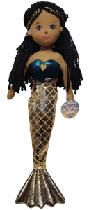 Plush Mermaid Doll with Black Hair & Gold Tail 17"