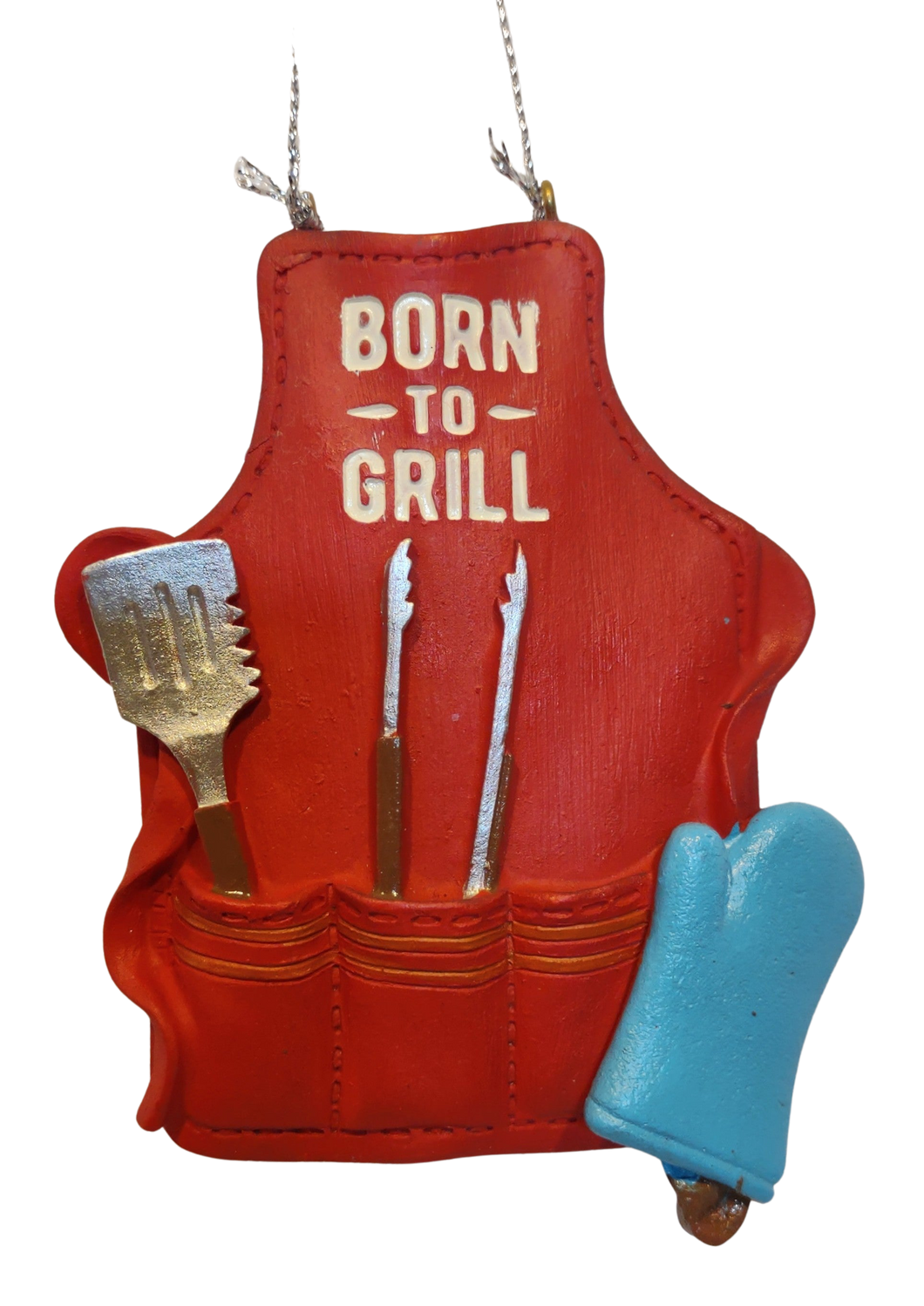Red Apron Ornament - Born to Grill-  Resin 3.5
