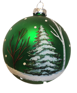 Glass Woodland Scenic Green Ball Ornament 4"