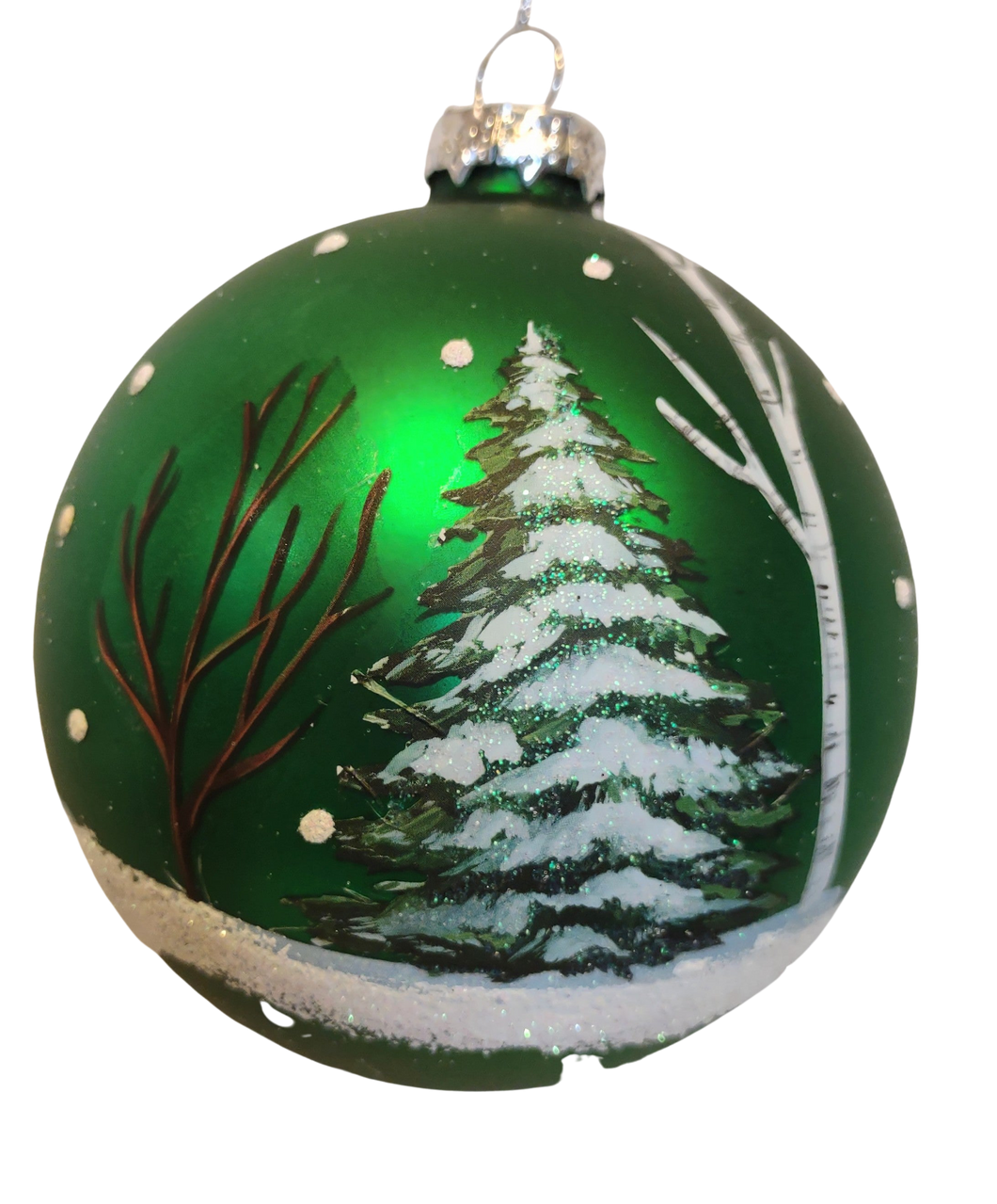 Glass Woodland Scenic Green Ball Ornament 4