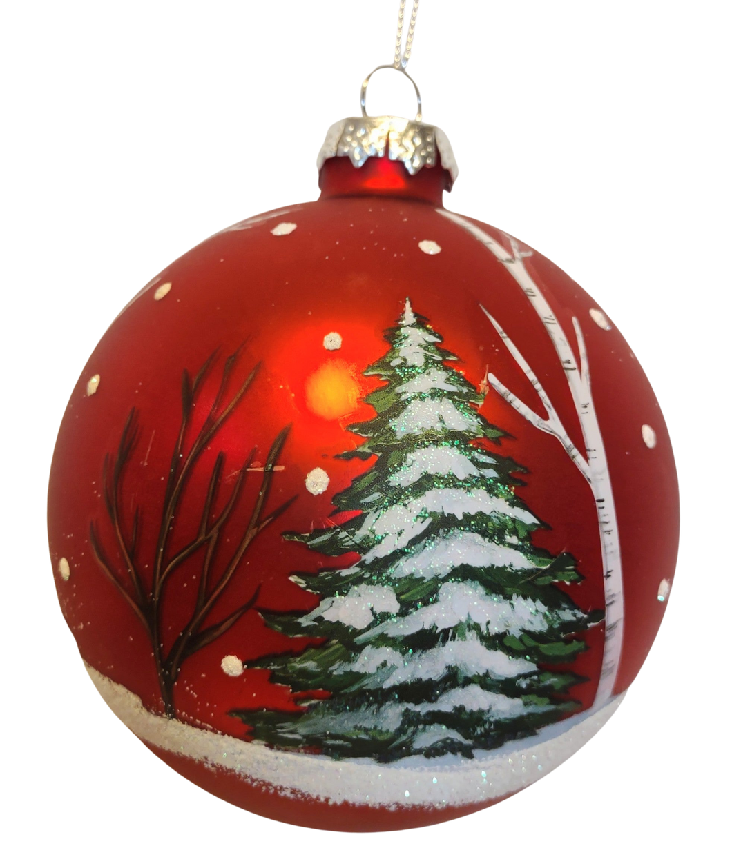 Glass Woodland Scenic Red Ball Ornament 4