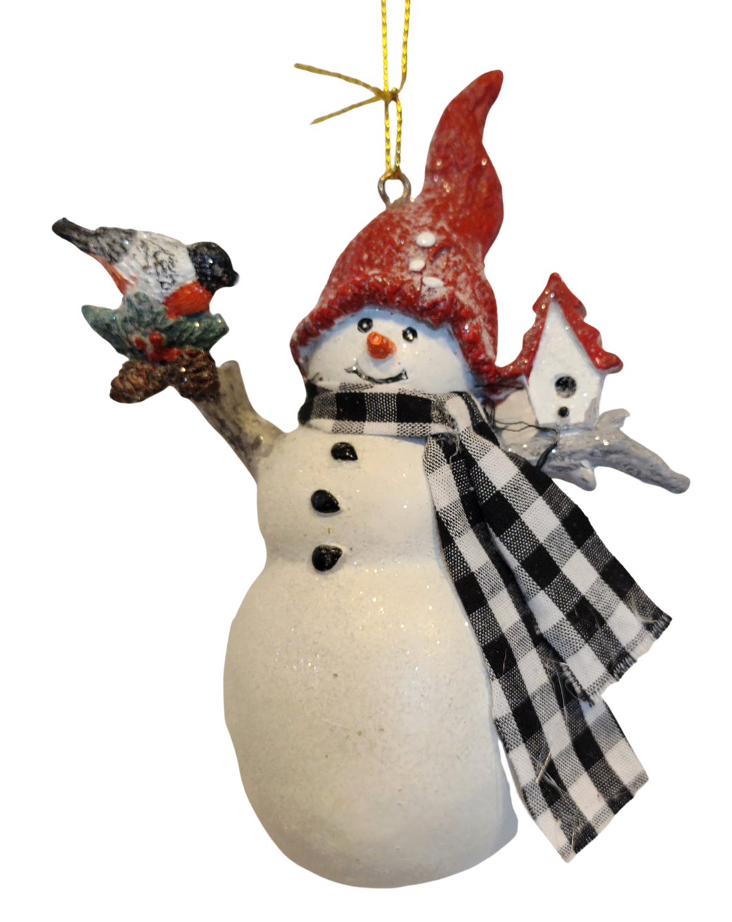 Snowman Ornament with Bird House/Bird & Gingham Scarf/Red Hat 5