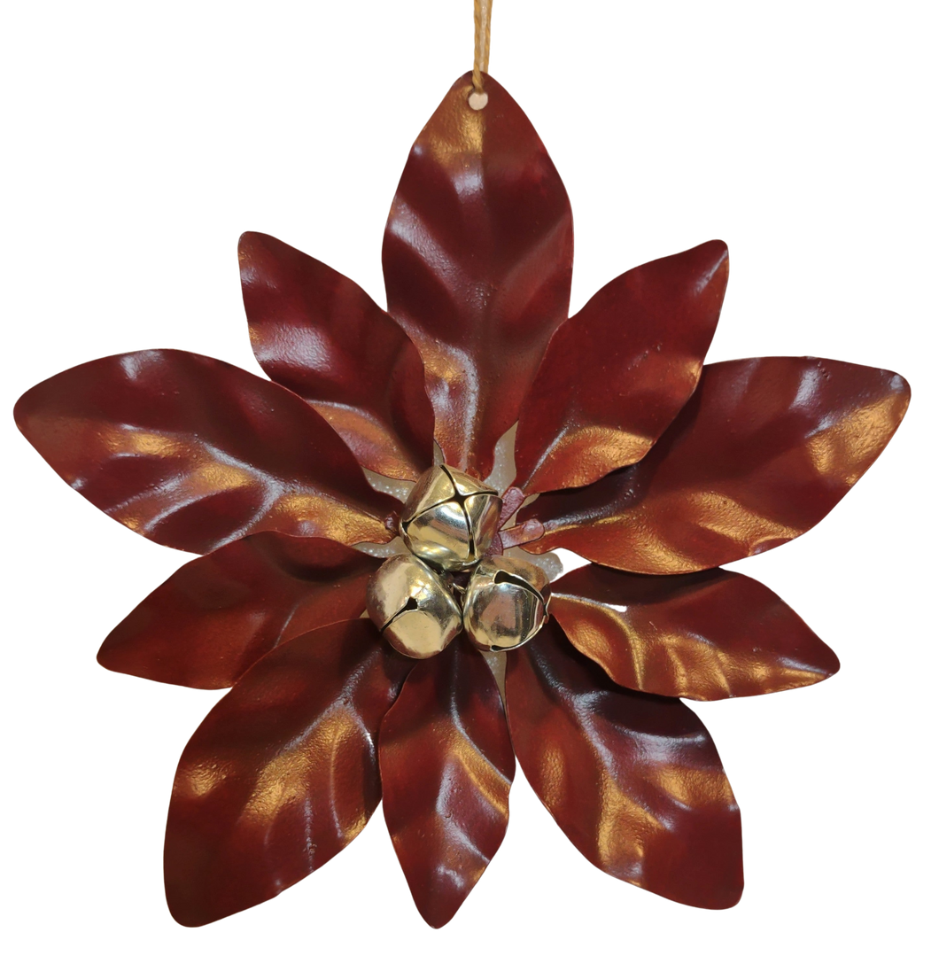 Metal Burgundy Flower Ornament with Silver Bells 6