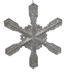 Acrylic Silver Snowflake/Star Ornament with Glitter 4.5"