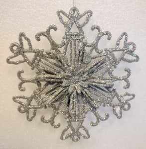 Acrylic Silver Snowflake Ornament with Angels 6"