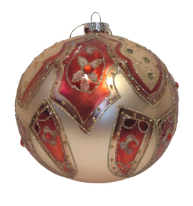 Glass Gold/Red Ornament with Gems/Glitter 6"