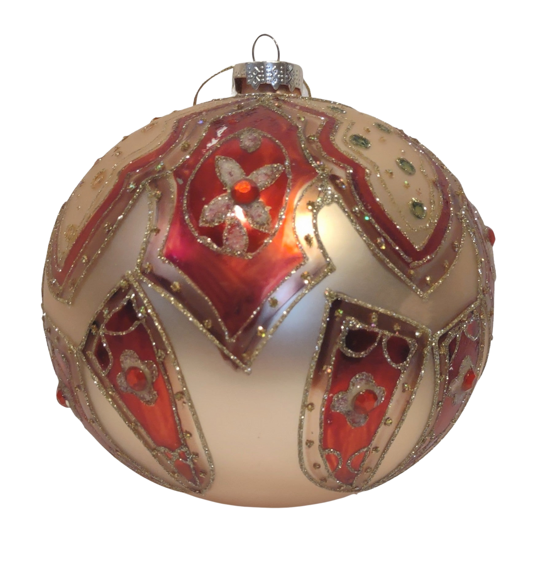 Glass Gold/Red Ornament with Gems/Glitter 6