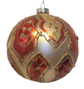 Glass Gold/Red Ornament with Gems/Glitter 4"