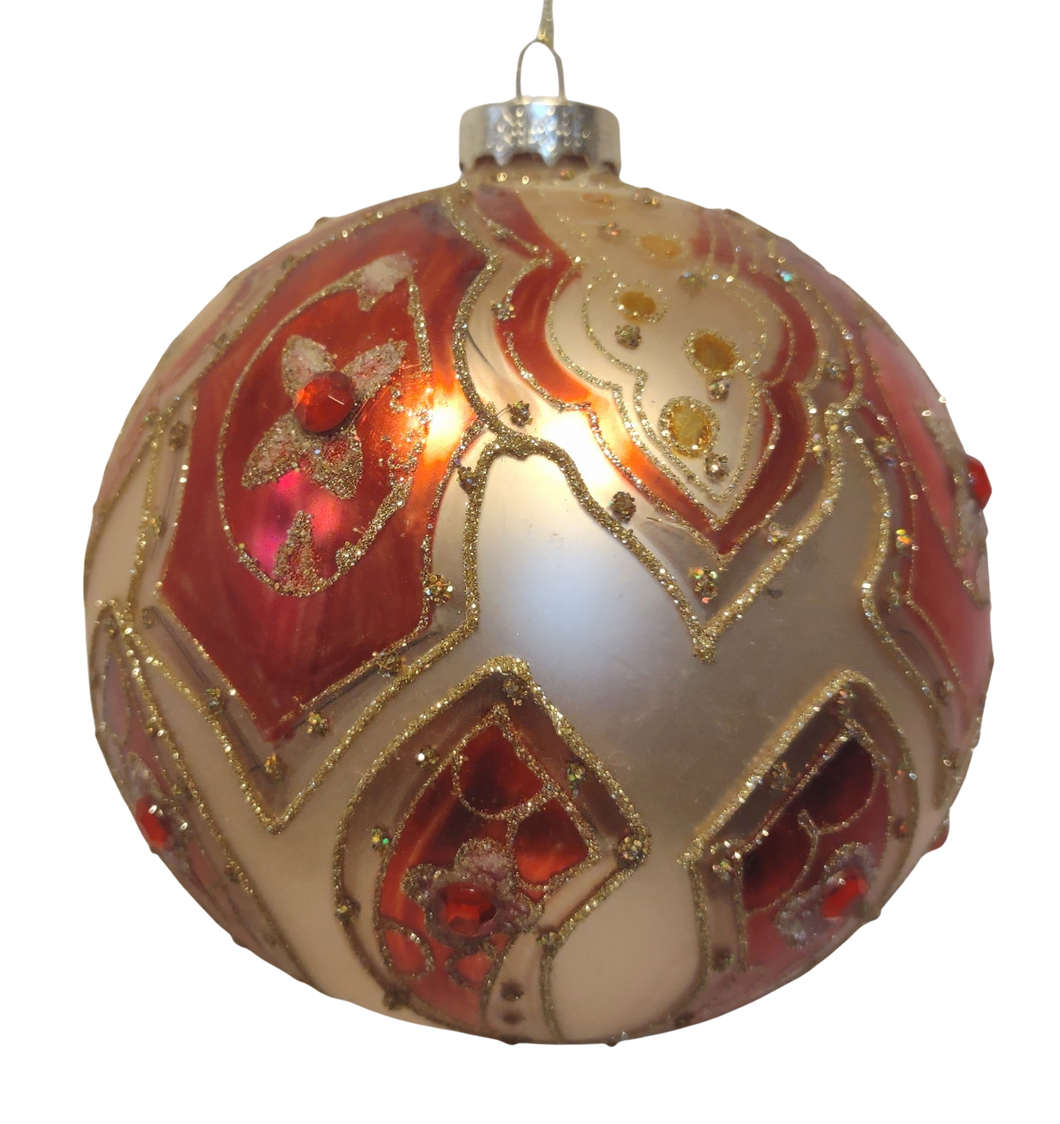 Glass Gold/Red Ornament with Gems/Glitter 4