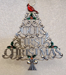 Silver tree ornament "Our first Christmas" 3.5"