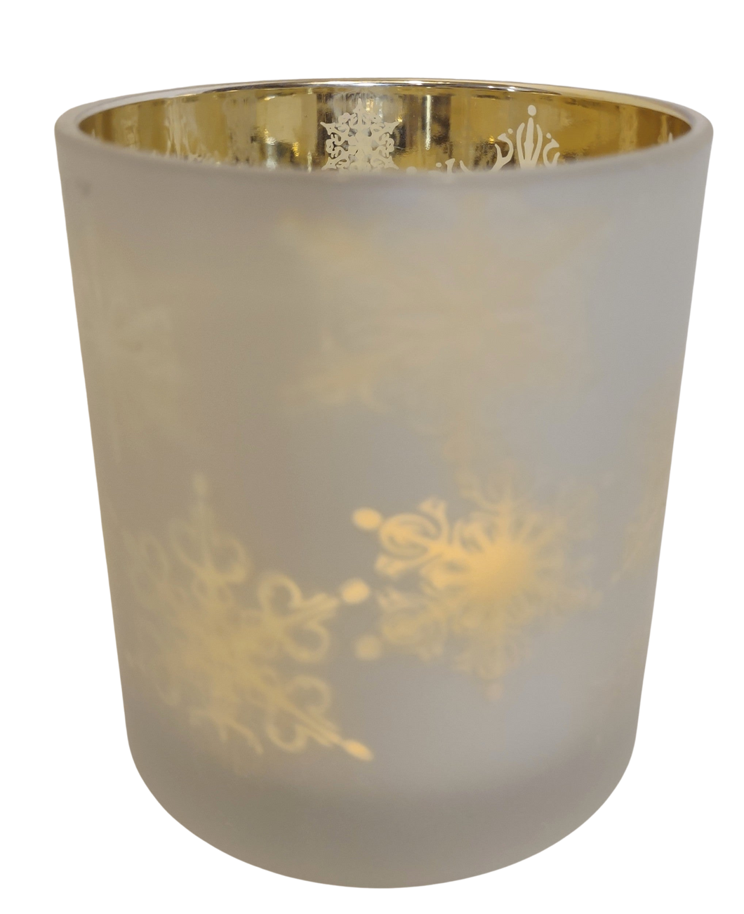 Glass Gold/White Votive Holder with Snowflakes  3