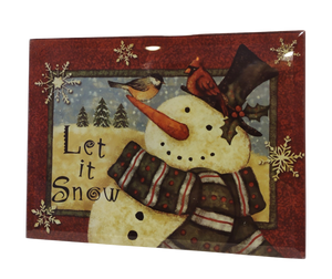 Glass & Wooden Sign with Winter Scene & Snowman - Let It Snow- 8"x6"