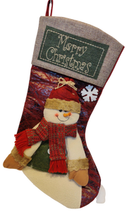 Burlap Snowman Stocking with Red Hat & Scarf- Merry Christmas 18"