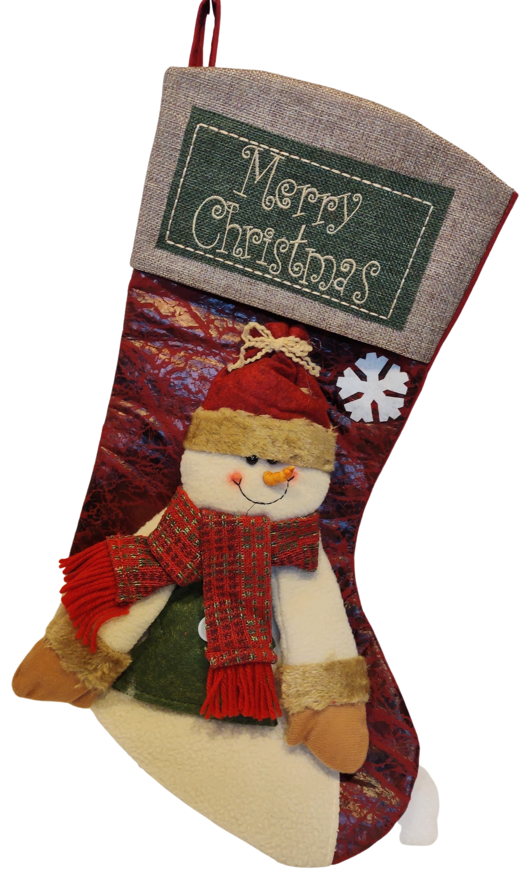 Burlap Snowman Stocking with Red Hat & Scarf- Merry Christmas 18