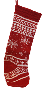 Red/White Knitted Stocking with Snowflakes 18"