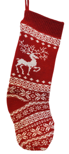 Red/White Knitted Stocking with Reindeer 18"
