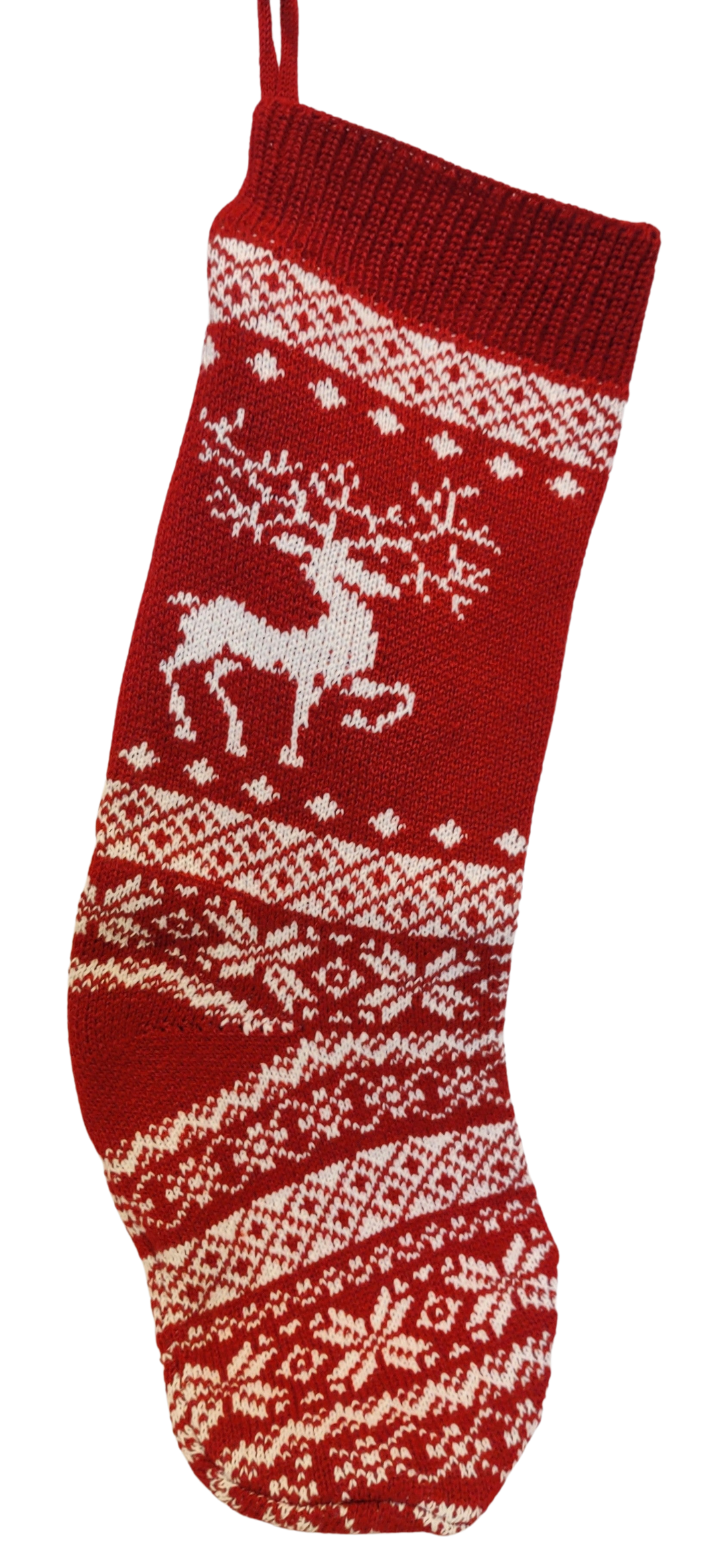 Red/White Knitted Stocking with Reindeer 18