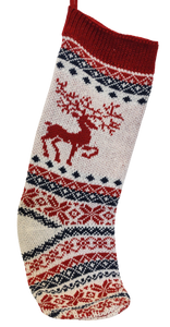 White/Green/Red Knitted Stocking with Reindeer 18"