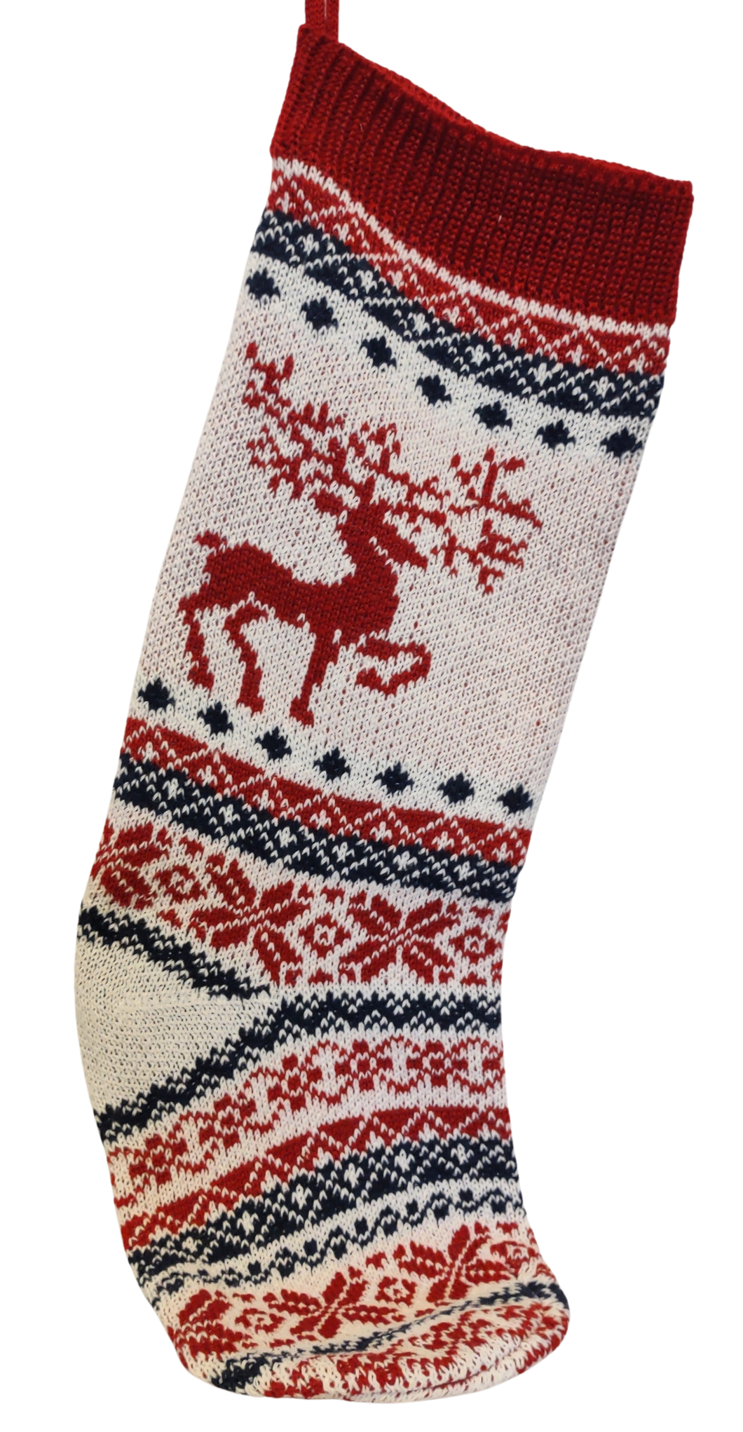 White/Green/Red Knitted Stocking with Reindeer 18