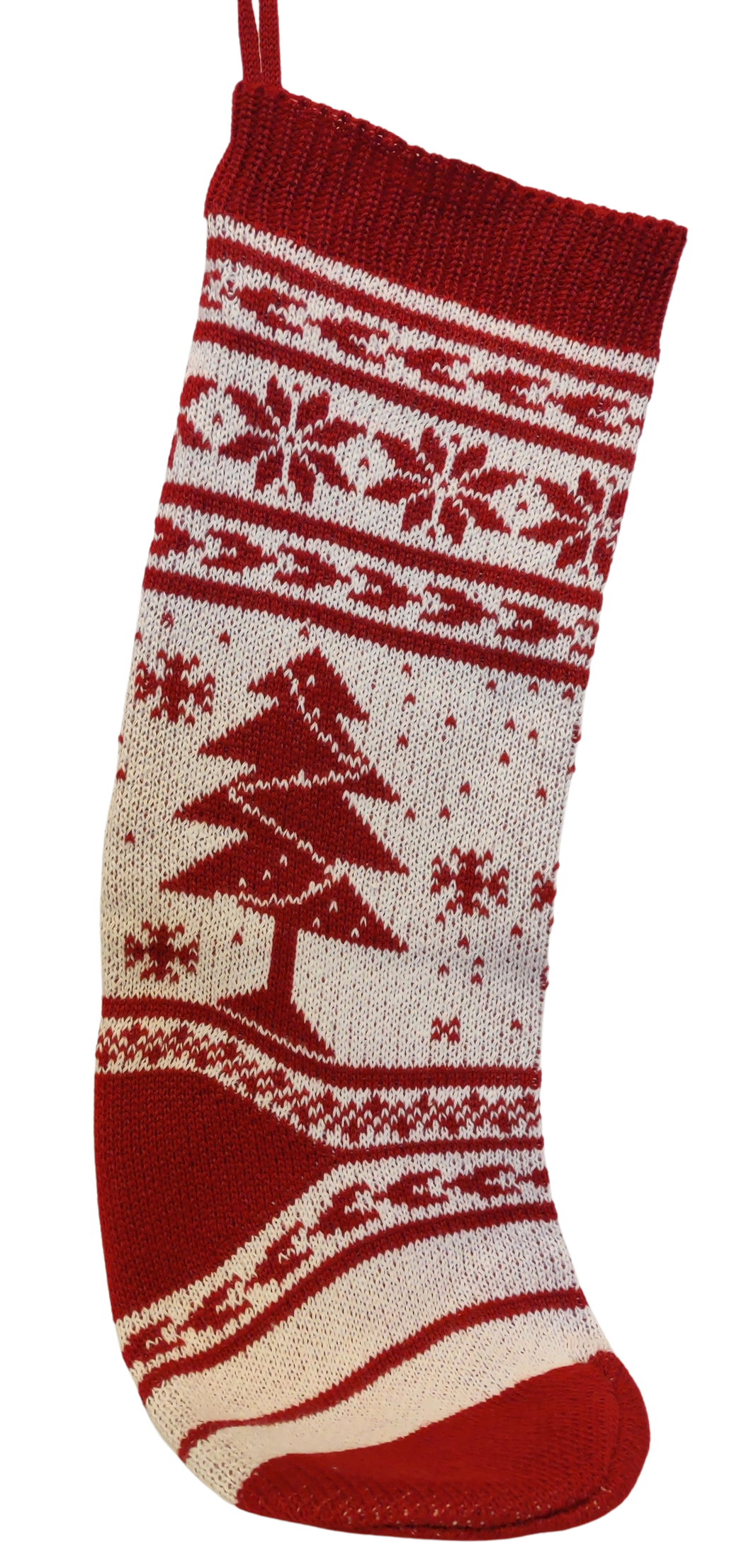 White/Red Knitted Stocking with Red Christmas Tree & Snowflakes 18